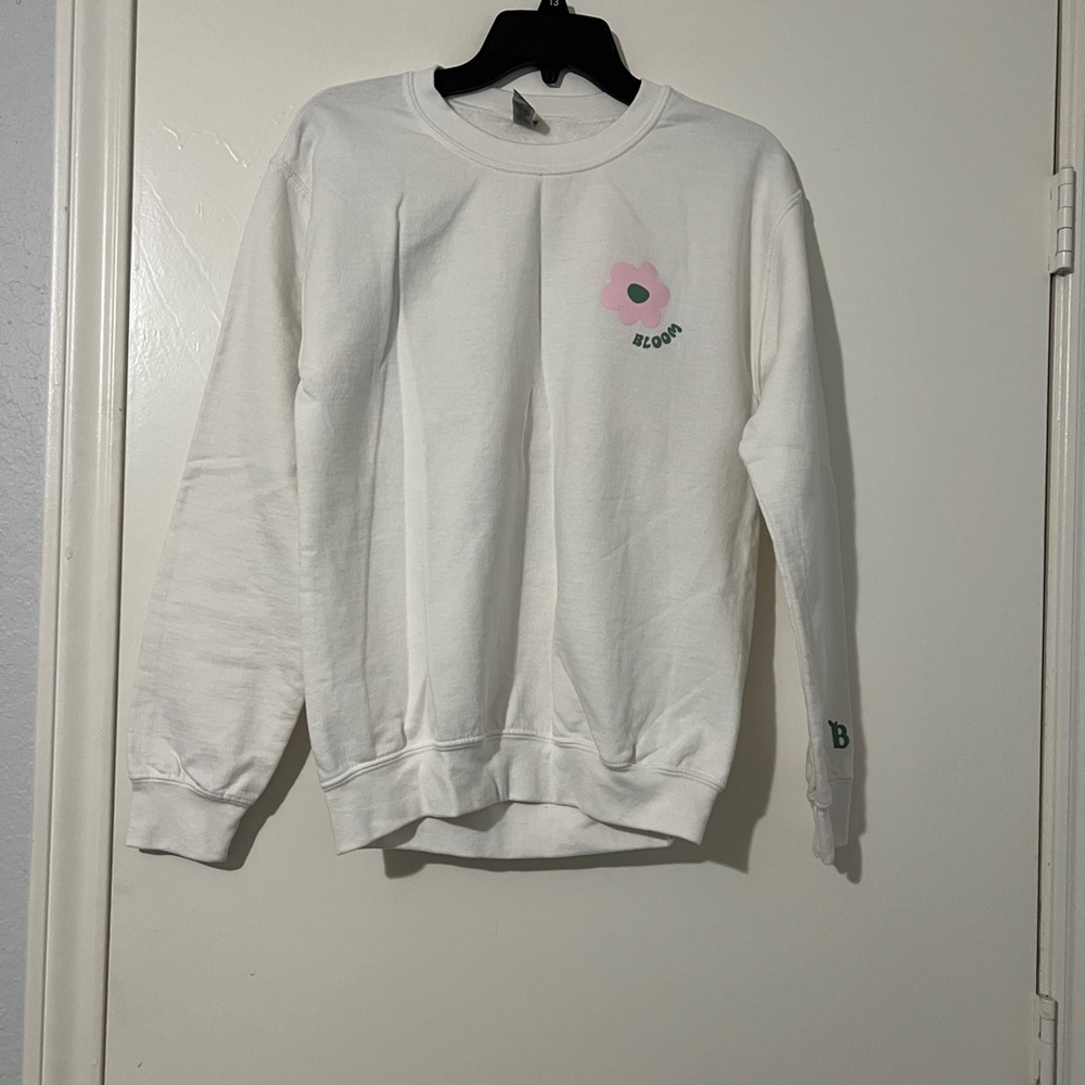 White Sweatshirt with Pink Flower Design